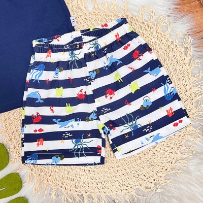 Conj. Camiseta Siri e Bermuda Peixinhos - Marinho e Off White